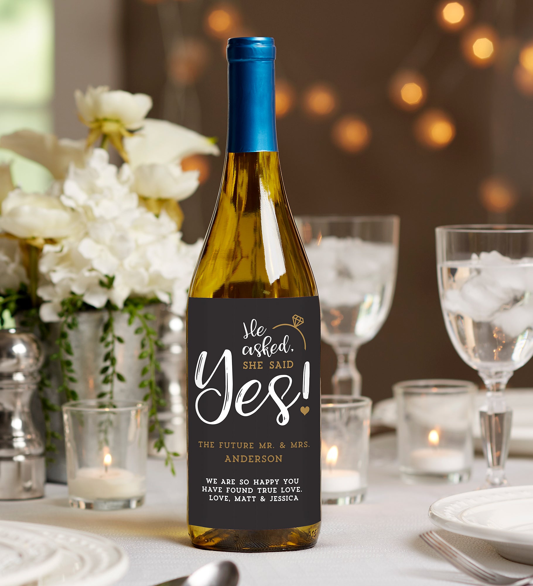He Asked, She Said Yes! Wedding Wine Bottle Labels